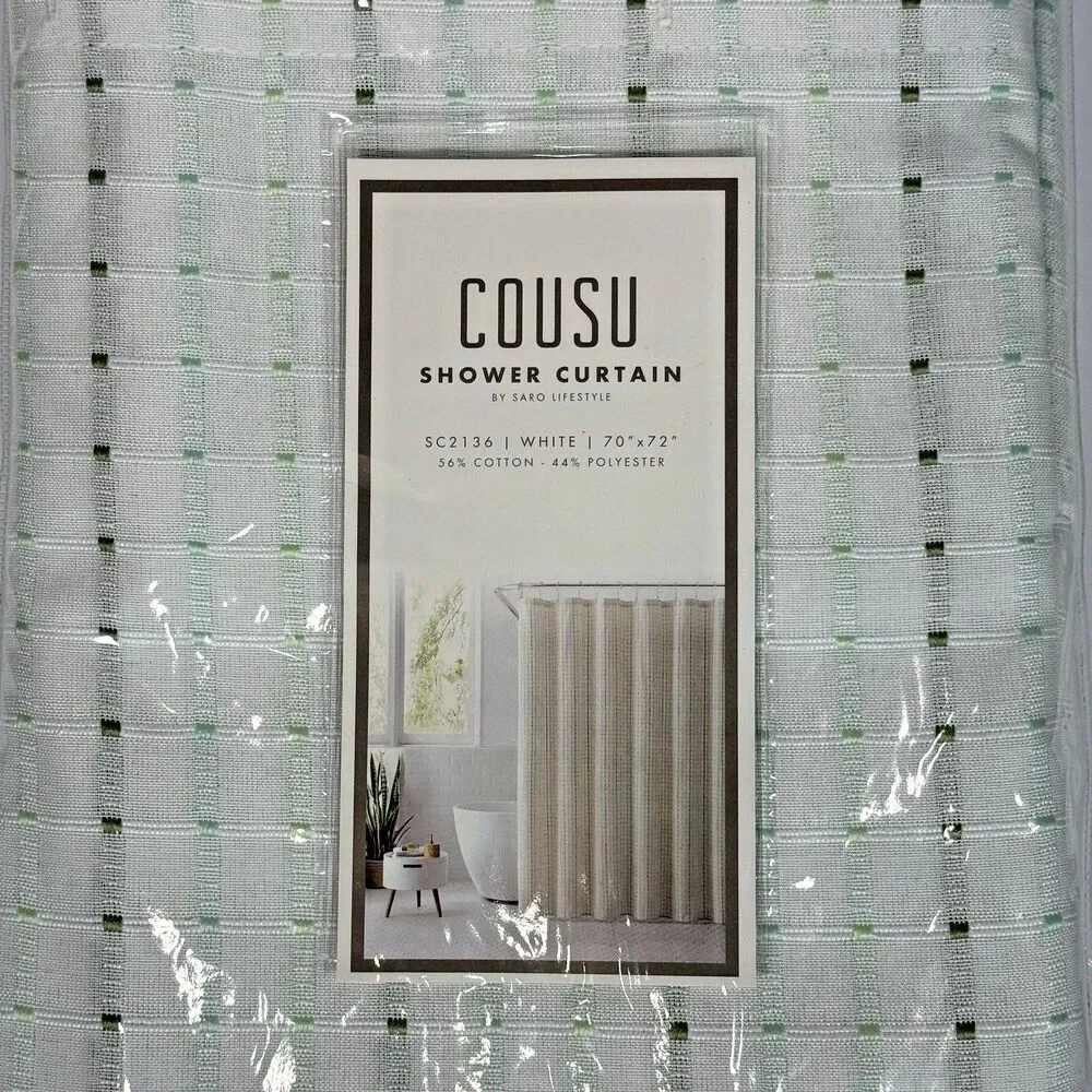 Saro Lifestyle Cousu Shower Curtain SC2136 White Green Textured 70